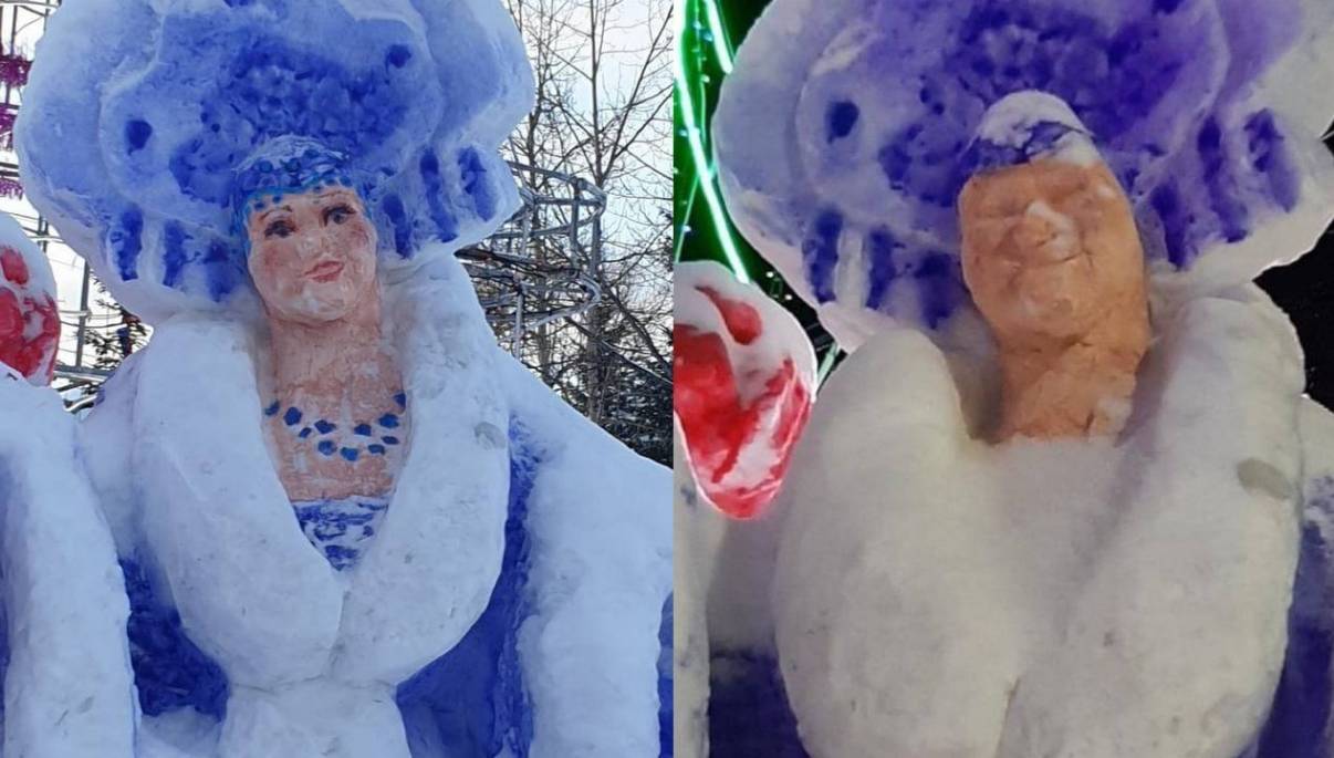 Снегурочка миф или реальность. Страшная Снегурочка в Якутии. Снегурочка скульптура страшная. Бабушка Деда Мороза. Снегурочка из снега.