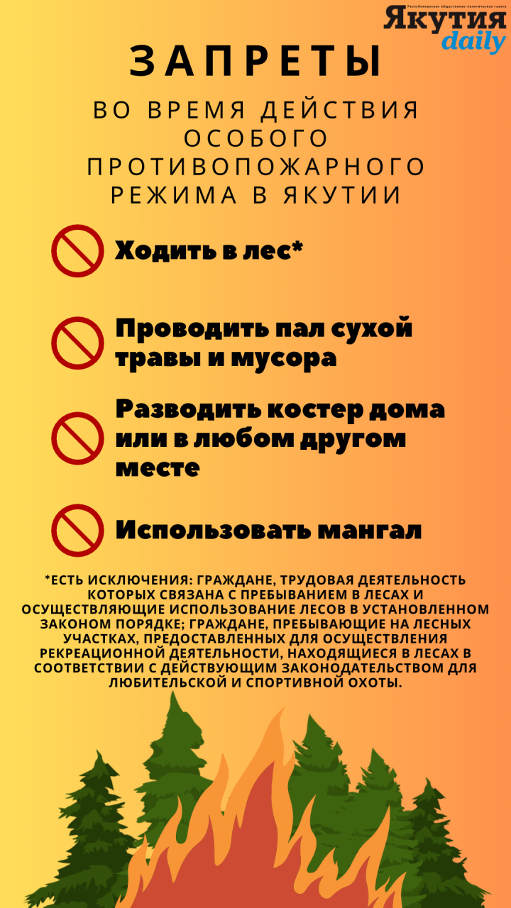 МЧС России по Якутии напомнило о запретах во время действия особого  противопожарного режима — Yakutia-daily.ru